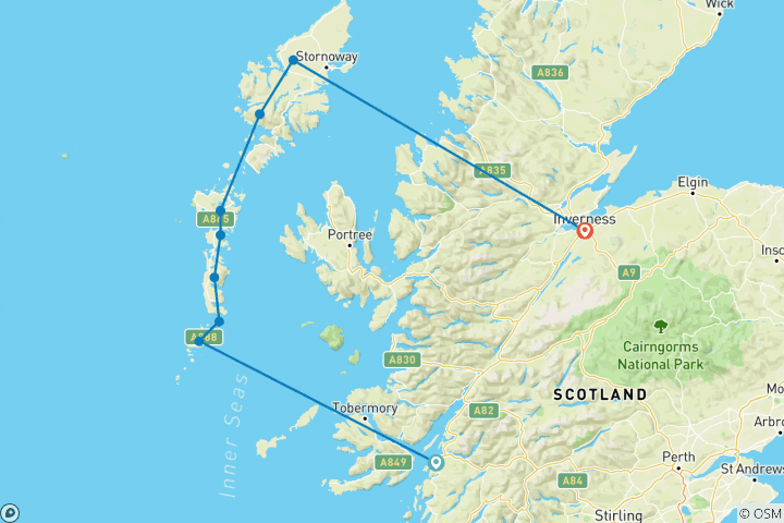 Map of Cycling the Hebridean Way - Self Guide Cycle Tour