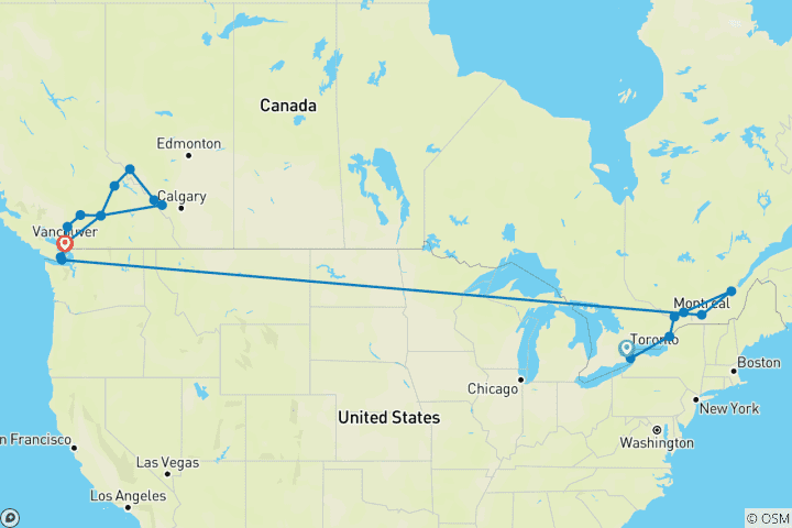 Map of Canada's East and West Toronto - Vancouver (2027)