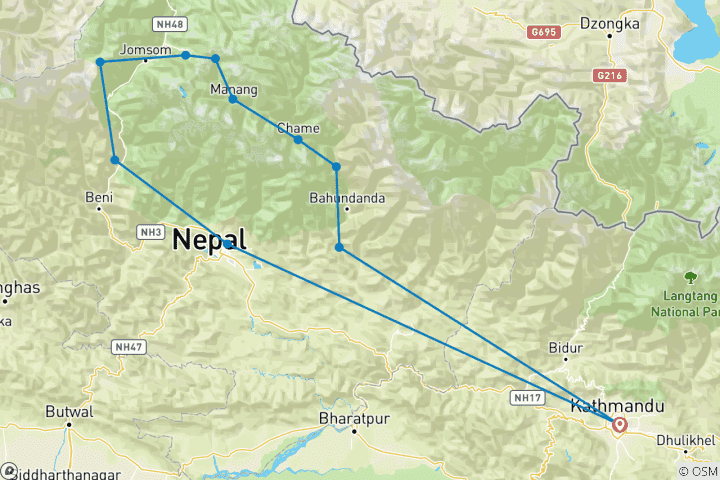 Map of Mountain Biking Annapurna Circuit - 14 Days