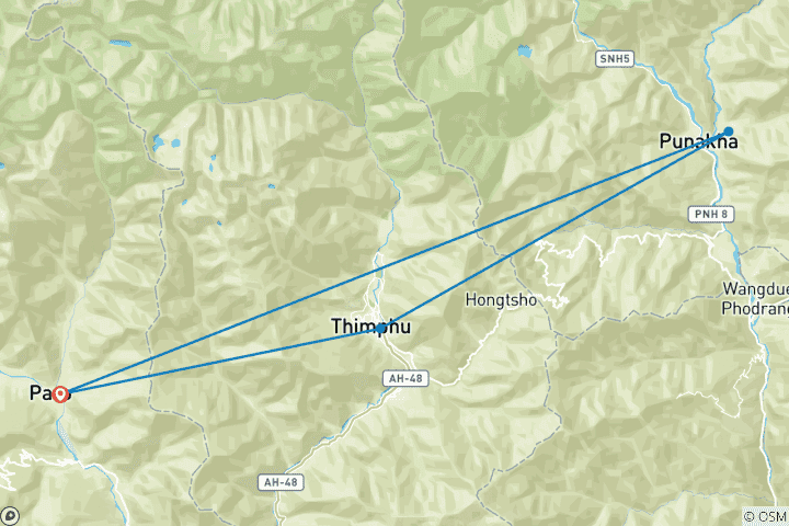 Map of GOLDEN TRIANGLE OF BHUTAN - A PRIVATE TOUR