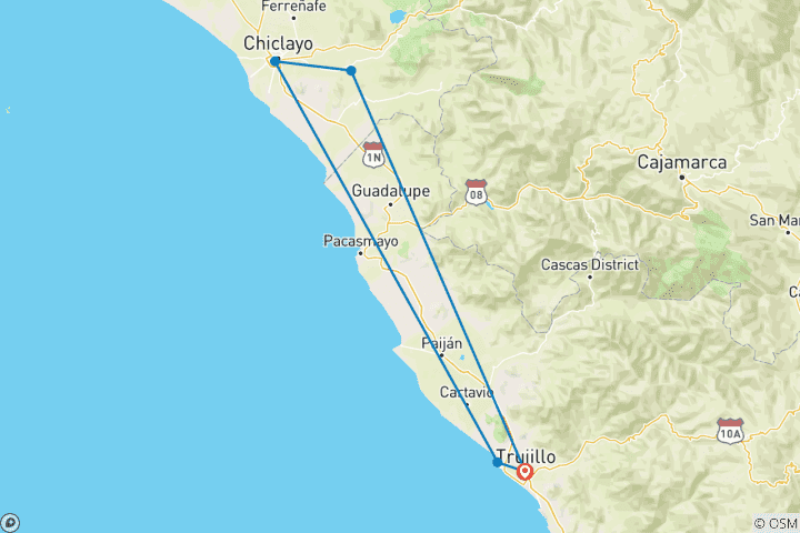 Map of 3 days -Trujillo & Royal Tombs Of Sipan