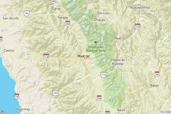 Map of 3 days Traditional Huaraz & Llanganuco lagoon