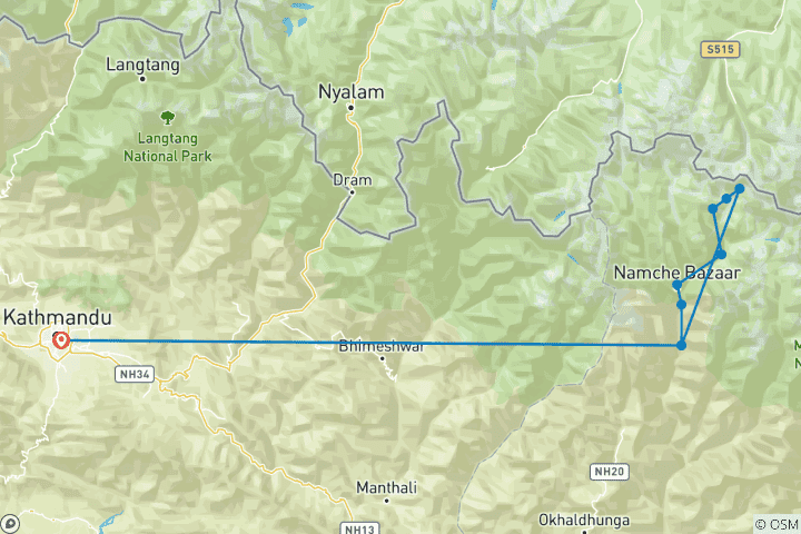 Map of Everest Base Camp Heli Shuttle Trek