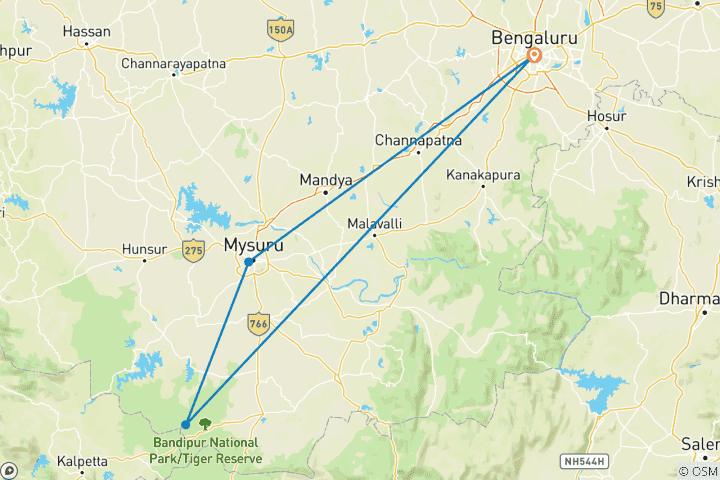 Map of Heritage and Wildlife Trail: Discovering Mysore, Bandipur, and Somanathpur