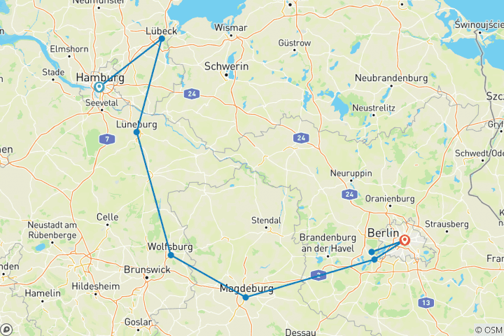 Carte du circuit De Hambourg à Berlin : Découvrez les charmes médiévaux des villes hanséatiques