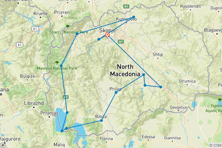 Map of Archaeology tour of Macedonia