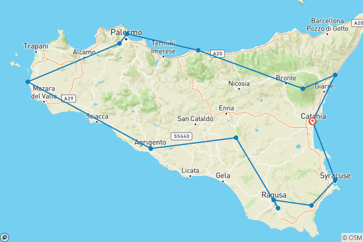 Carte du circuit Les secrets de la Sicile - Circuit de 8 jours en Sicile