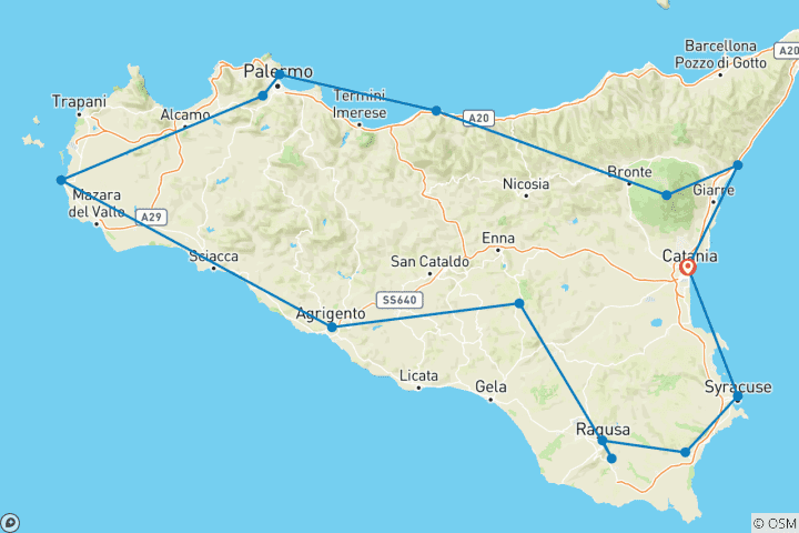 Carte du circuit Secrets siciliens - Circuit en Sicile 8 jours