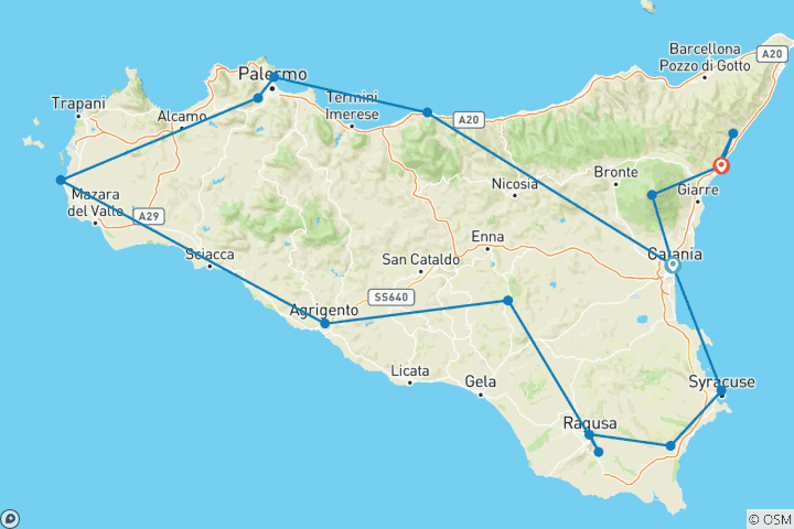 Mapa de Secretos de Sicilia - Circuito de Sicilia 10 días desde Catania