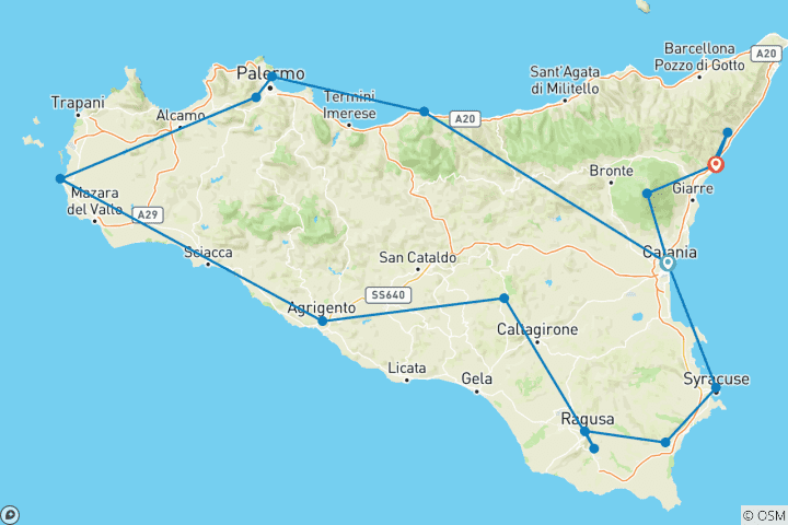 Carte du circuit Secrets de Sicile - Circuit en Sicile de 10 jours au départ de Catane