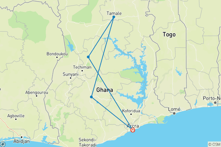 Map of Nine Days Local Tour in Kumasi & Tamale