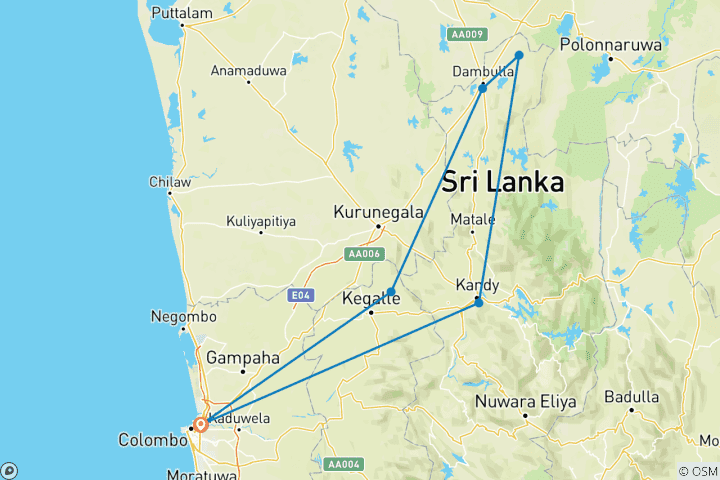 Carte du circuit Itinéraire de 5 jours au Sri Lanka