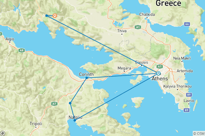 Mapa de Atenas Mitológica: Visitas a Atenas, Epidauro, Micenas y Delfos, circuito de 5 días