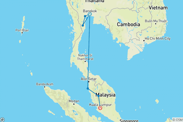 Carte du circuit Exploration de la Thaïlande et de la Malaisie - 13 jours