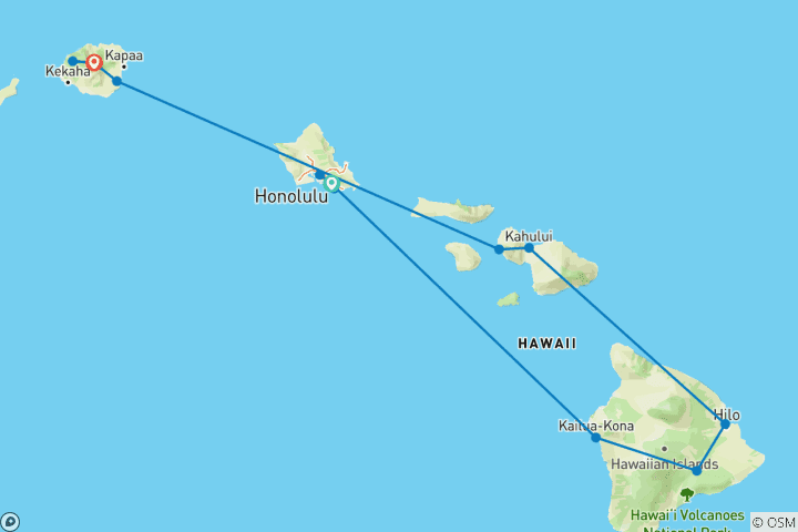 Map of Hawaii Four Island Adventure (13 Days)