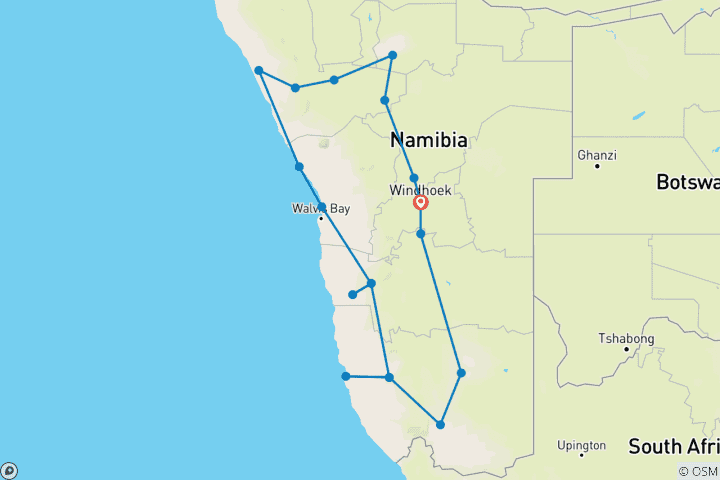 Kaart van Klassiek Namibië - 12 dagen