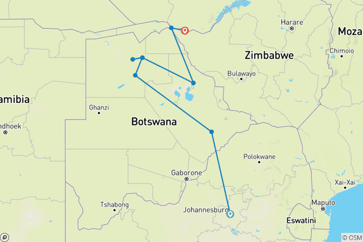 Map of Okavango & Chobe Trail - North - Camping & Accommodated 2024