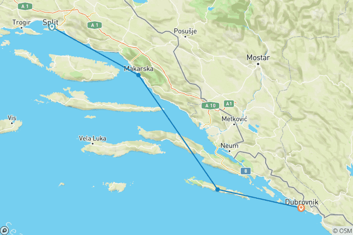 Karte von 4 Tage Fahrt ab Split nach Dubrovnik (einfach), ior Schiff, 18-35