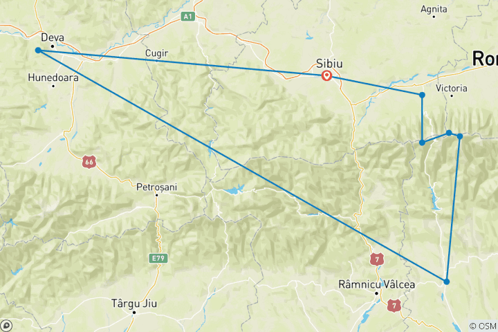 Map of Reaching the highest peaks in Romania: Moldoveanu Peak (2544 m) & Negoiu Peak (2535 m)