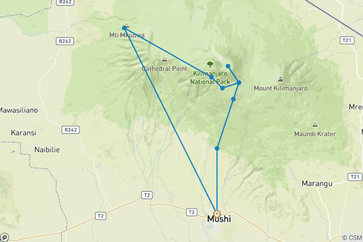 Map of 8 Days Lemosho Route | Kilimanjaro Climbing
