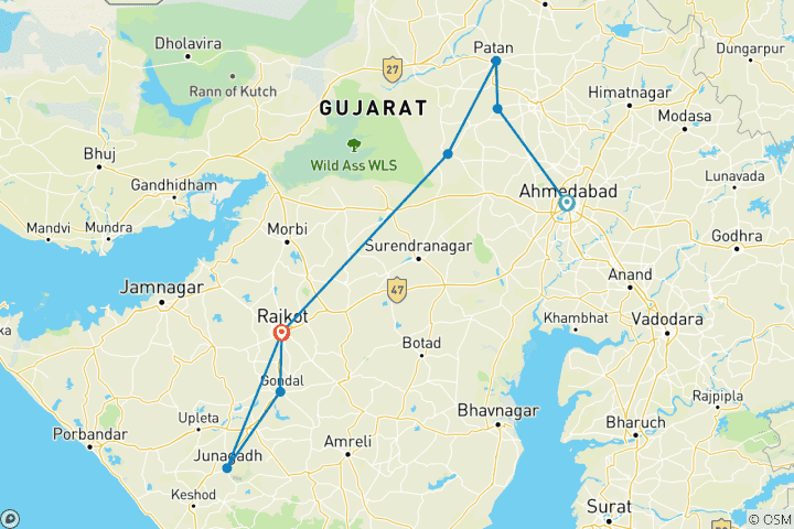 Kaart van Expeditie naar Ahmedabad, Rann of Kutch & Rajkot