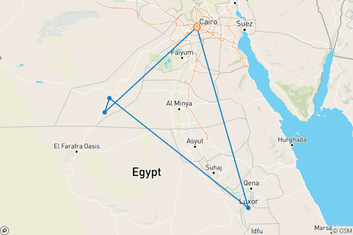 Carte du circuit Aventure en Égypte : Circuit de 7 jours au Caire - Gizeh - Camping dans le désert blanc, et Louxor