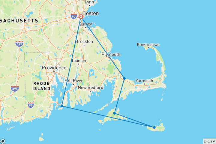 Carte du circuit Boston Cape Cod et les îles - Classique, avant-première - 2022, 8 jours