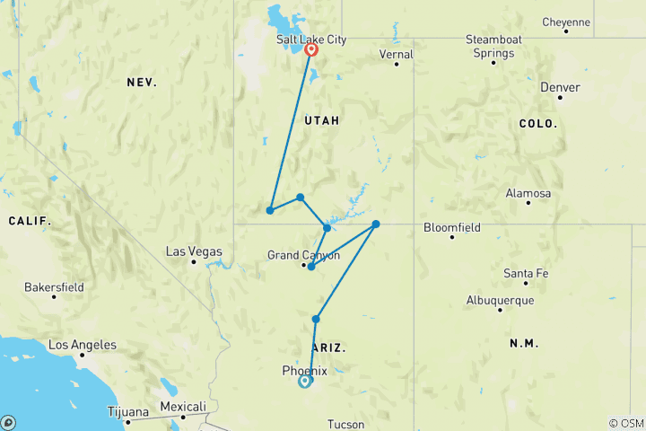 Map of Enchanting Canyonlands (Classic, 7 Days)