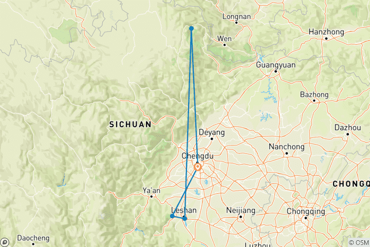 Map of Sichuan Discovery 10D: Chengdu, Panda Base, Jiuzhaigou, Jianmen, Langzhong, Leshan, Mt Emei