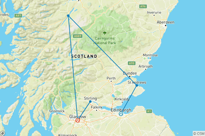 Kaart van Schotland in een week (Klassiek, Zomer, 6 Dagen)