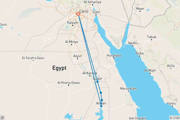 Kaart van 12 Dagen Aangepaste Egypte Rondreis van Stranden & Nijlcruise, Privégids en Auto