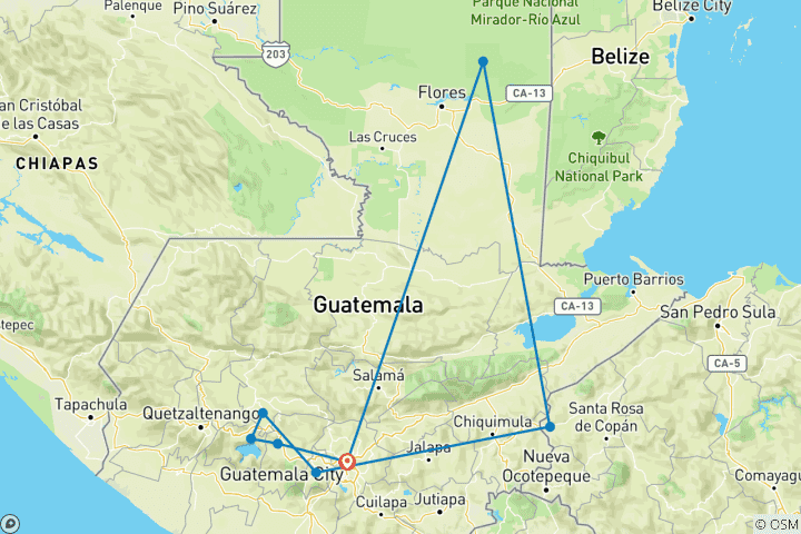 Kaart van Guatemala: 13 B'AKTUN, de heilige plaatsen van de Maya's - 12 dagen