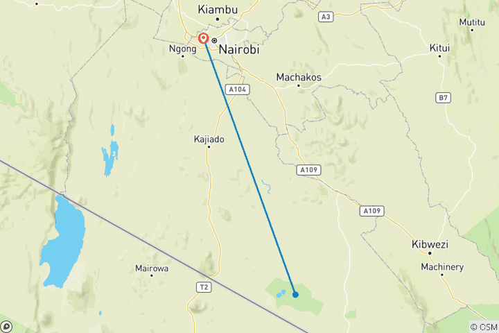 Map of 3 Days 2 Nights Flying Safari Luxury Package Tortilis Amboseli - High End