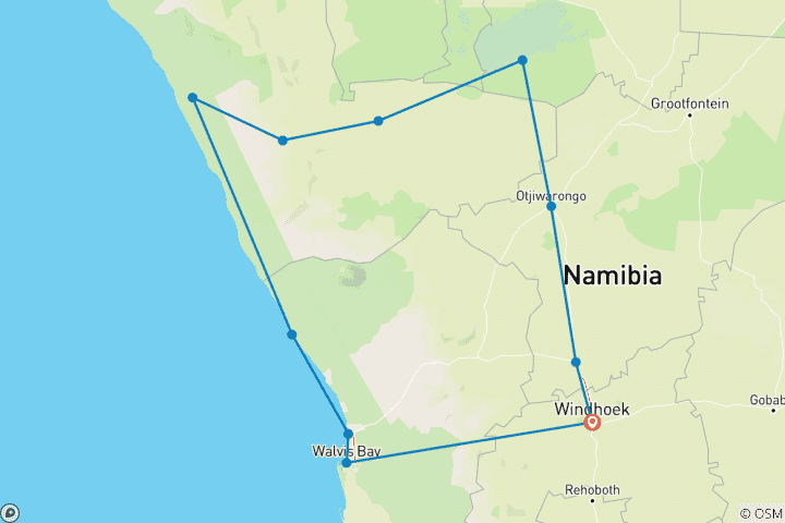 Map of 7 Day Northern Namibia & Skeleton Coast Camping Safari