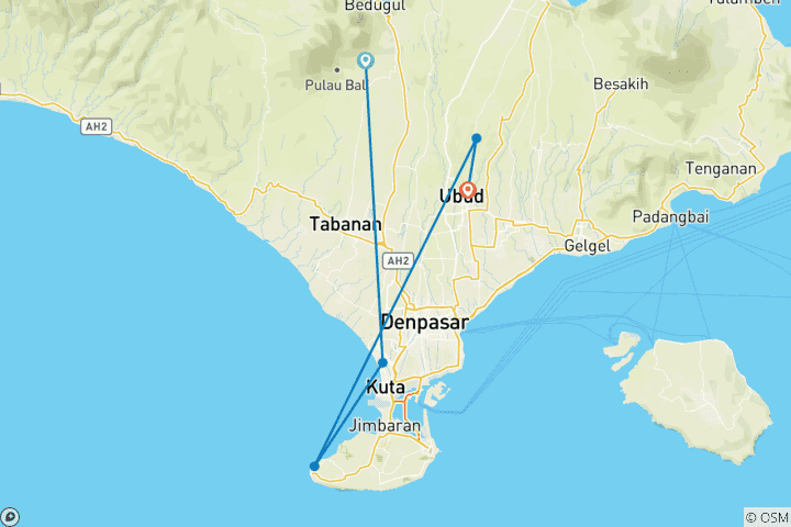 Kaart van Indonesië huwelijksreis op maat naar Bali, dagelijkse start