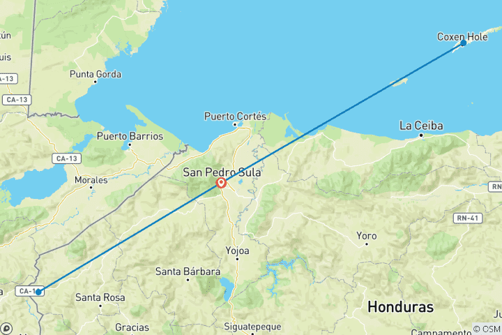 Map of Honduras: San Pedro Sula, Copan Ruins & Roatan - 5 days