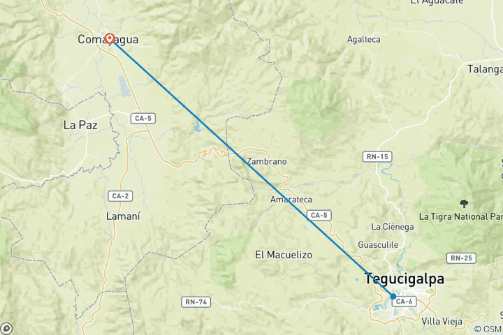 Map of Honduras: Tegucigalpa, Comayagua, Valle de los Ángeles, Santa Lucia, Lake Yojoa  - 5 days