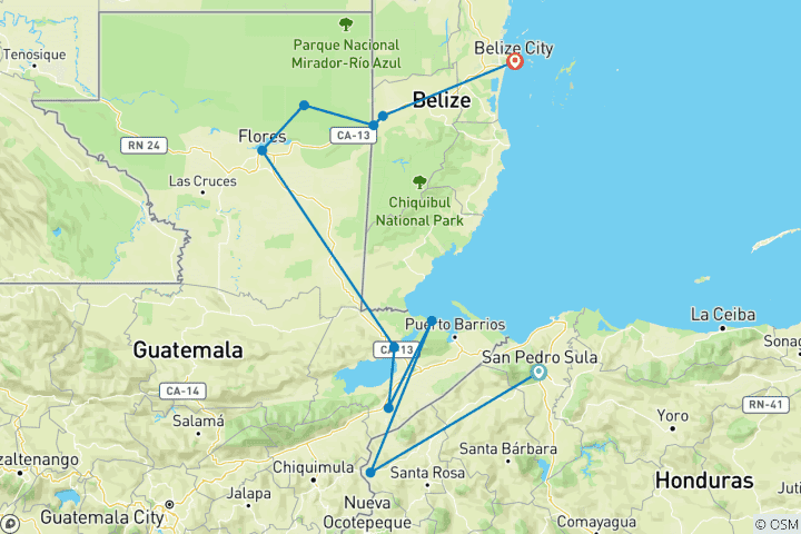Carte du circuit Circuit Maya : Honduras - Guatemala - Belice, visite de 3 sites du patrimoine mondial - 8 jours