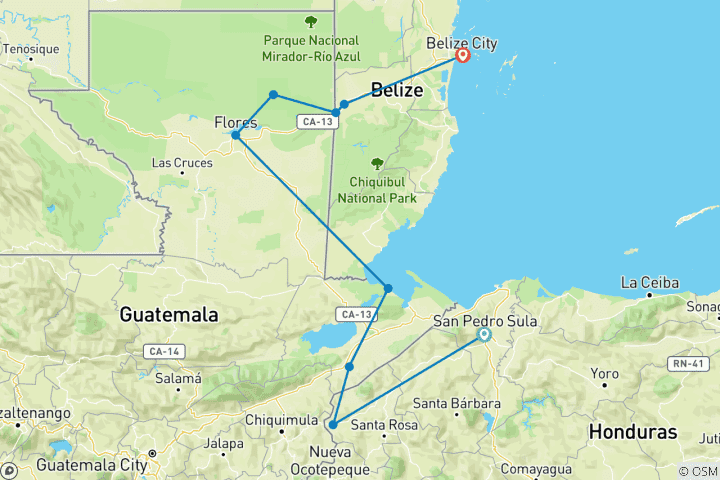 Carte du circuit Circuit Maya : Honduras - Guatemala - Belice, visite de 3 sites du patrimoine mondial - 8 jours