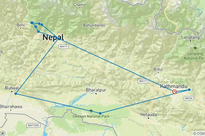 Map of Best of Nepal Trip Holidays