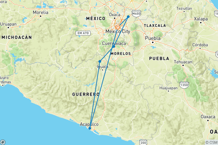 Karte von Mexiko-Stadt - Taxco - Acapulco - 8 Tage