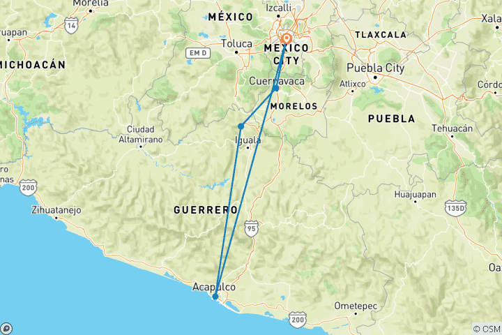 Carte du circuit Mexique : Mexico - Taxco - Acapulco : 8 jours