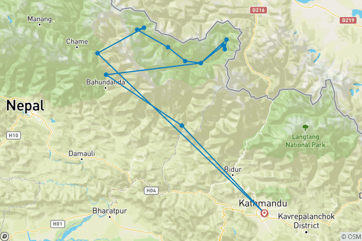 Map of Tsum valley and Manaslu Trek - 21 Days