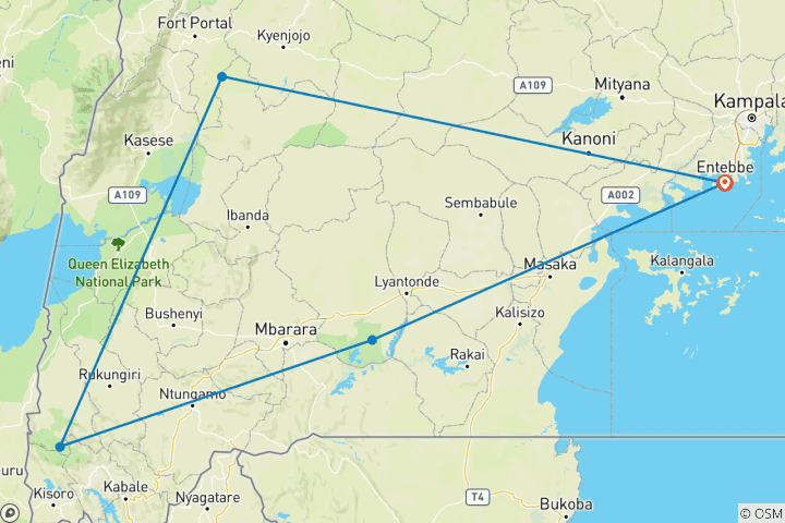 Map of 6 Days Gorillas, Chimps & Lake Mburo Safaris Uganda