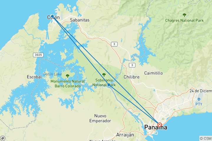 Mapa de Circuito de Panamá, Taboga y Gamboa - 6 días