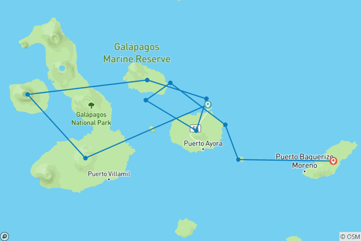 Carte du circuit Croisière aux Galápagos à bord du Monserrat - Découvrez les îles centrales, occidentales et orientales en 9 jours