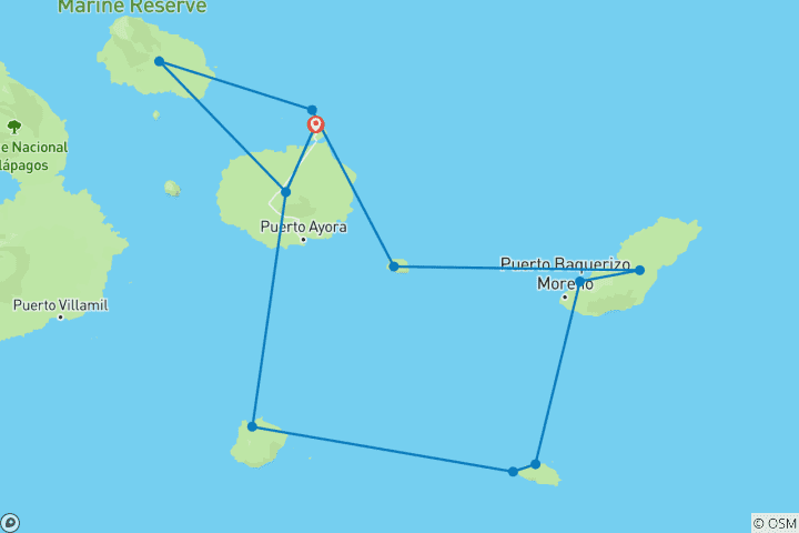 Mapa de Crucero Galápagos - Descubre las islas Central, Este y Sur en 8 Días a bordo del Monserrat