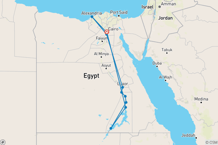 Kaart van 7 Dagen 6 Nachten Pakket voor Cairo, Luxor, Aswan en Alexandrië