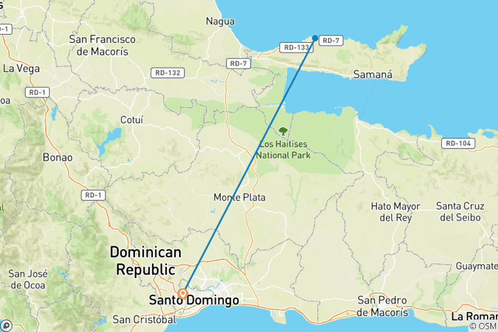 Mapa de República Dominicana: circuito del merengue - 6 días