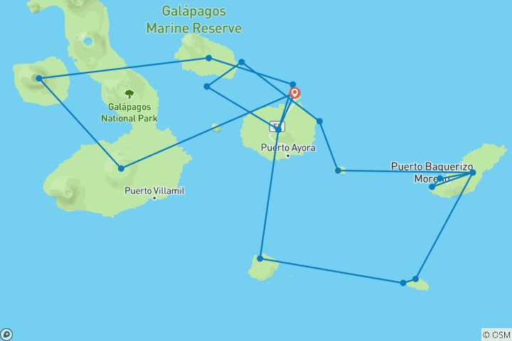 Mapa de Crucero Galápagos - Islas Central, Oeste, Este y Sur en 12 Días a bordo del Monserrat